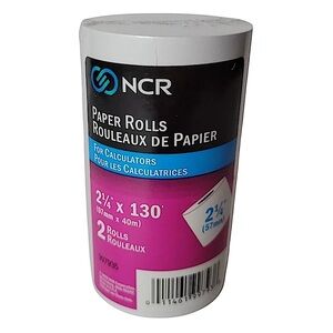 NWT NCR Paper Rolls for Calculators Pack of 2 Size 2 1/4" x 130'